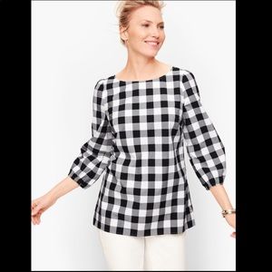 TALBOTS GINGHAM GATHERED SLEEVE TOP